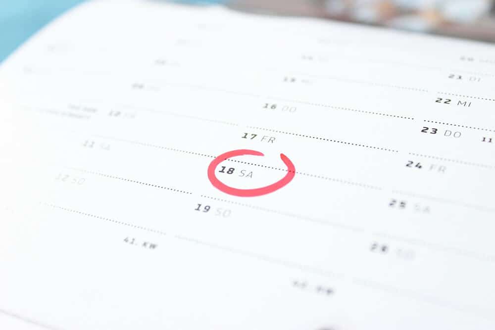 Calendar with date circled