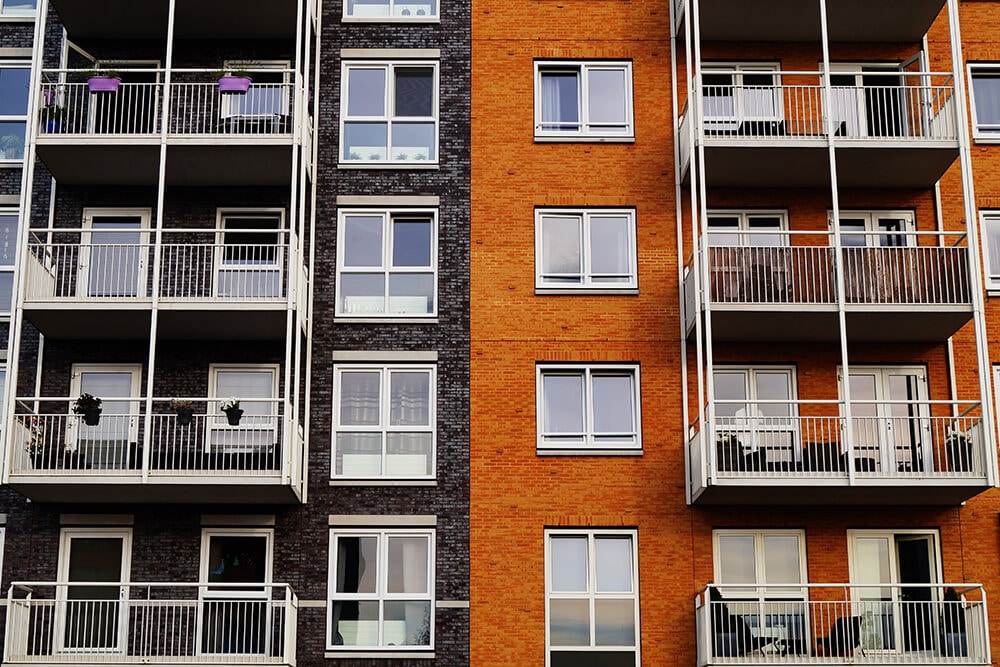 Apartment building windows and balconies