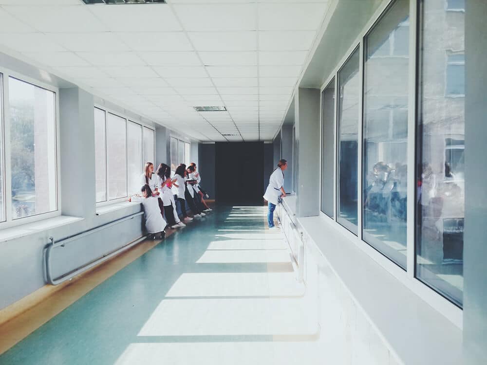 Doctors in hospital hallway