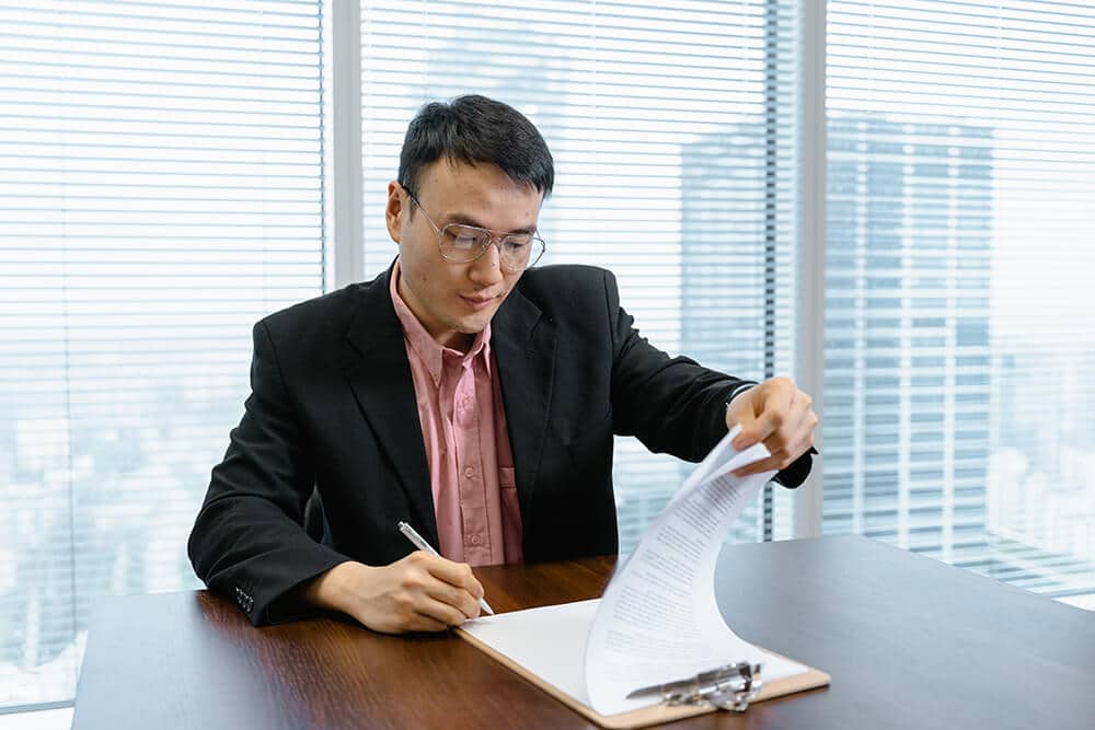 Person looking at form in office